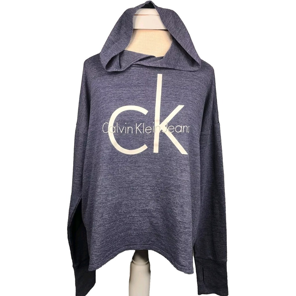Calvin Klein Pullover Women's‎ Medium Blue Hooded Casual Outdoor Thumb Hole